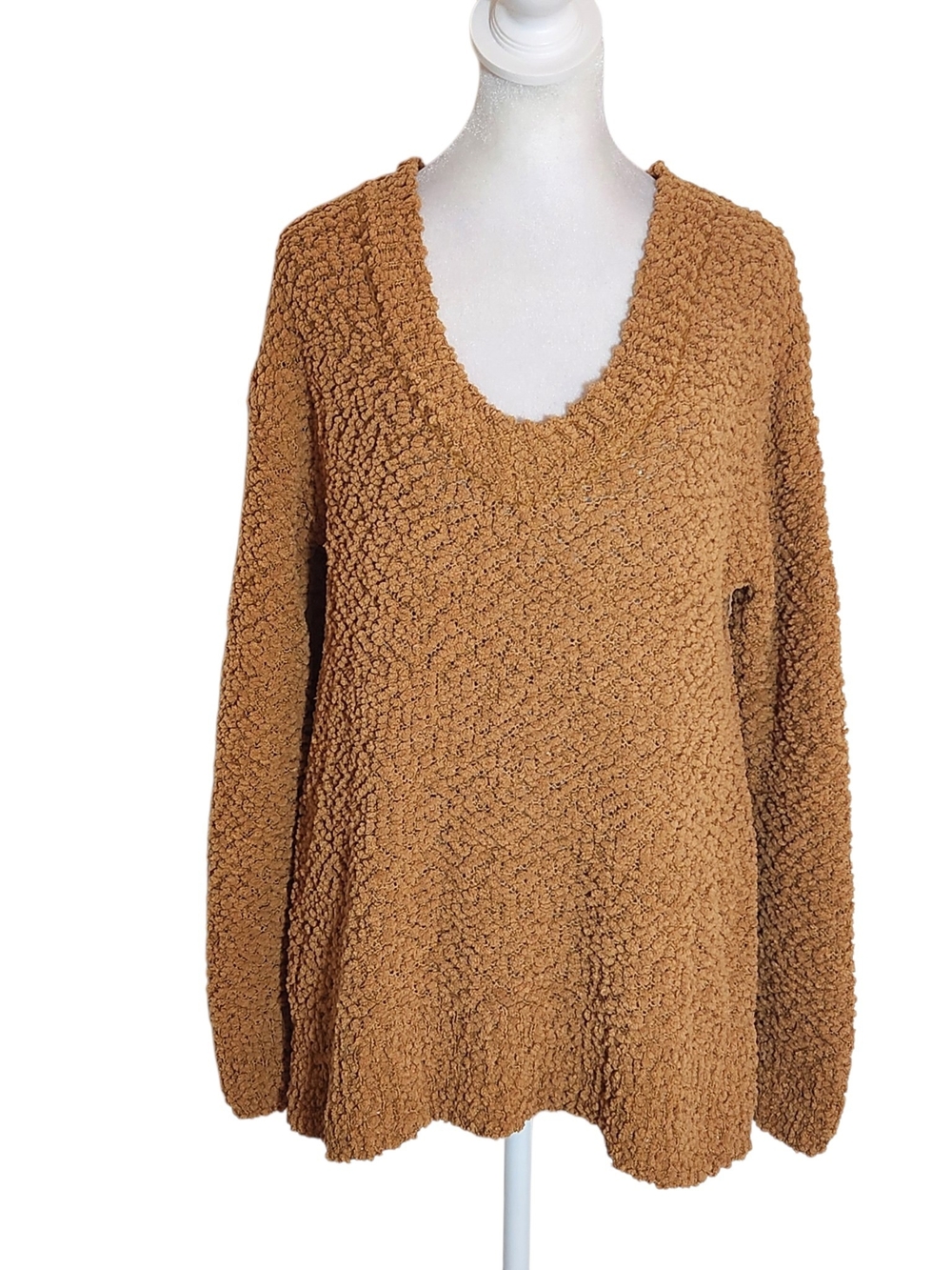 Zenana Brown Popcorn Knit Textured V Neck Sweater Size Small